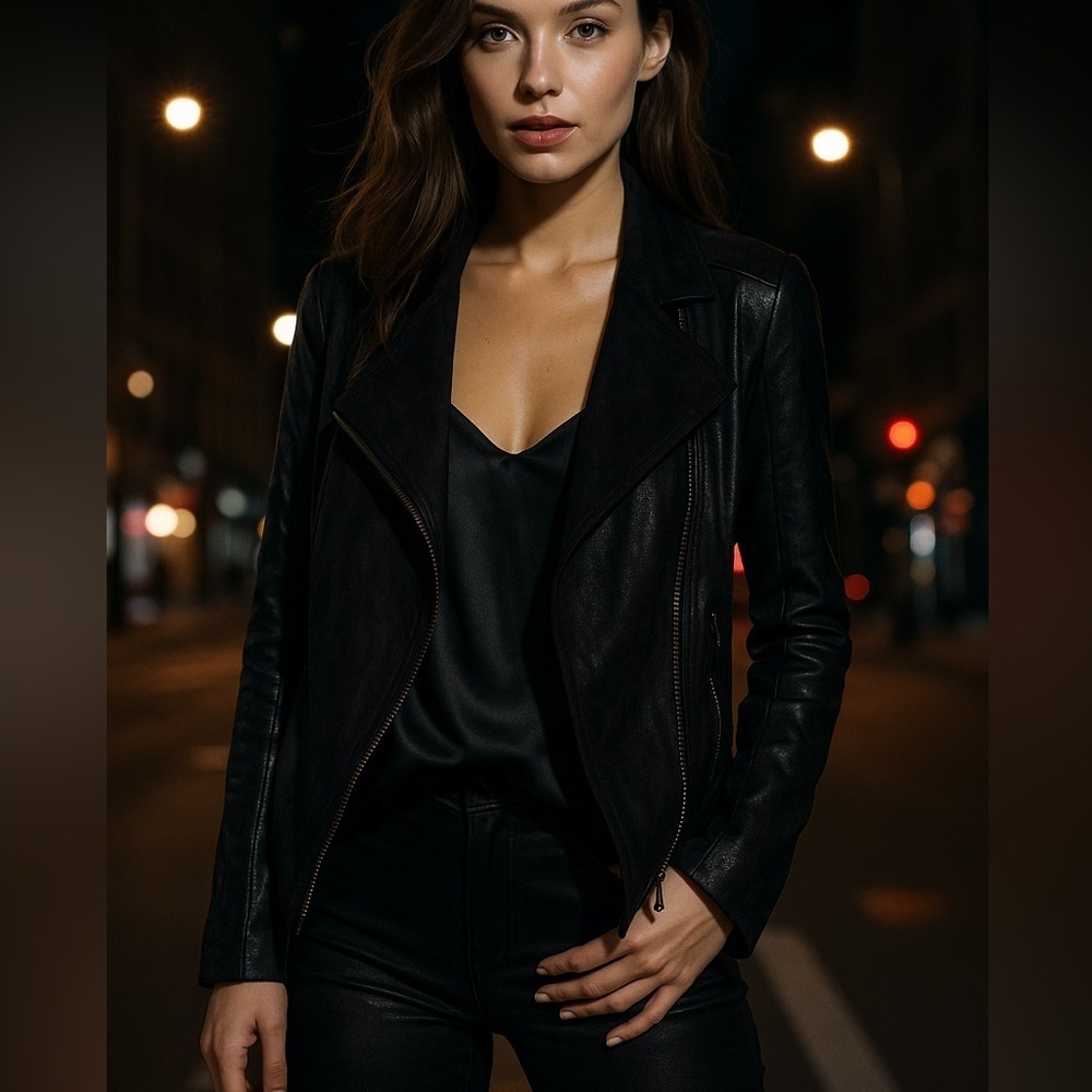 Zara Black Faux Suede Moto Jacket XS Editorial Night Out Street Style Grunge